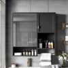 Modern Wall Mounted Bathroom Medicine Cabinet, Bathroom Wall Storage Cabinet With Mirror, Over The Toilet Space Saver Cabinet With Towels Bar - Black - Image 4