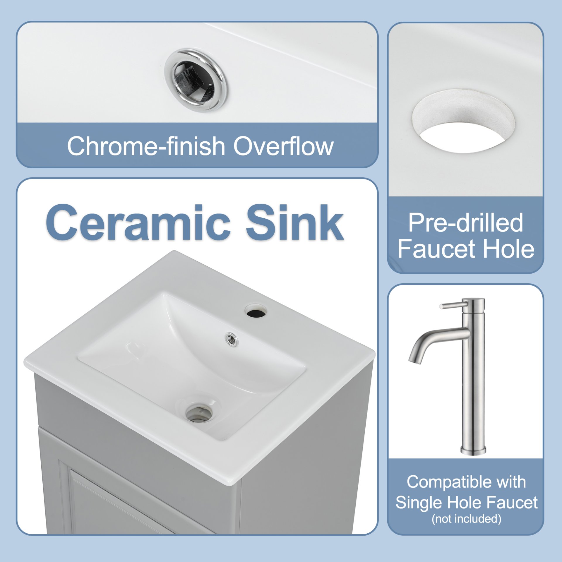 Bathroom Vanity With Sink, Vanity Cabinet With Door Shelf And Adjustable Shelf - Gray - Image 7