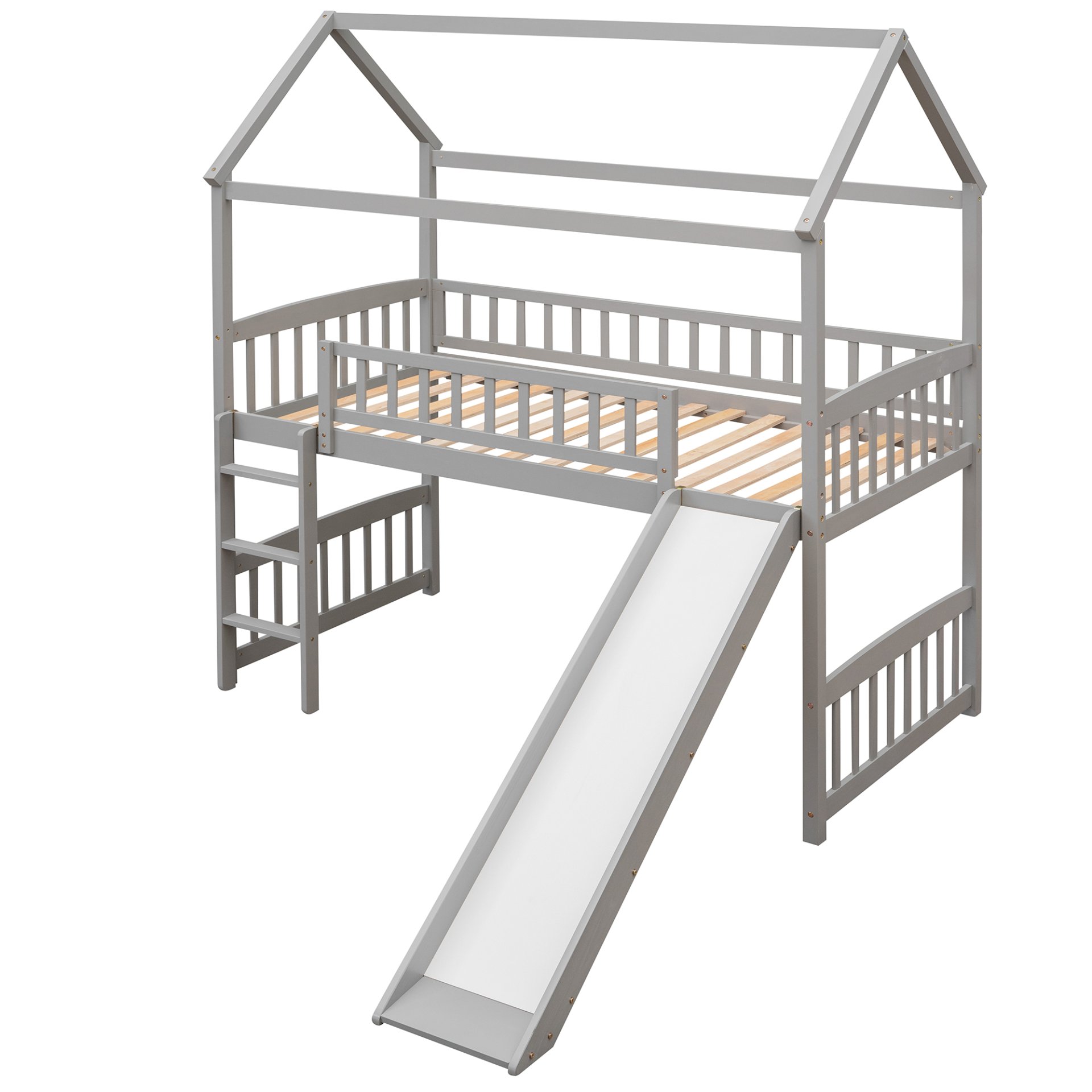 Twin House Loft Bed With Slide - Gray - Image 7