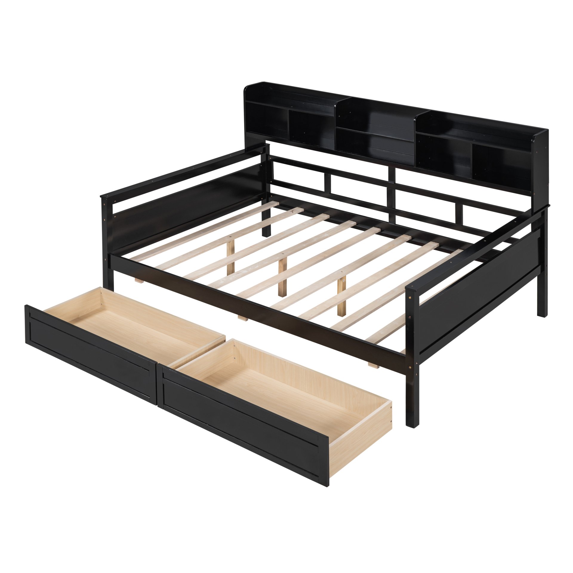 Full Size Daybed, Slat Support, With Bedside Shelf And Two Drawers - Espresso - Image 5