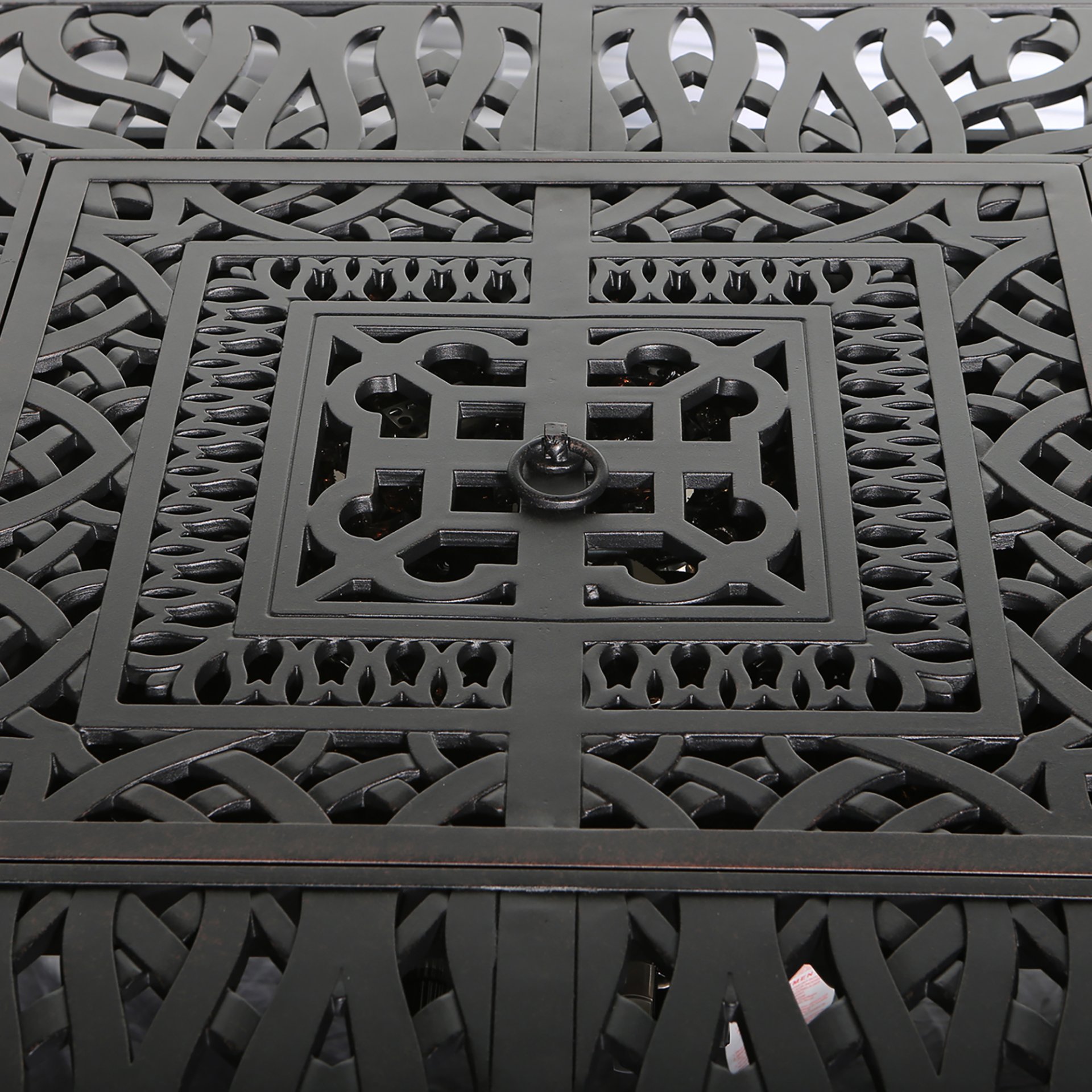 Elegant Cast Aluminum Square Fire Table With Fire Glass And Cover - Antique Bronze - Image 8