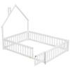 Full House-Shaped Headboard Floor Bed With Fence - White - Image 10