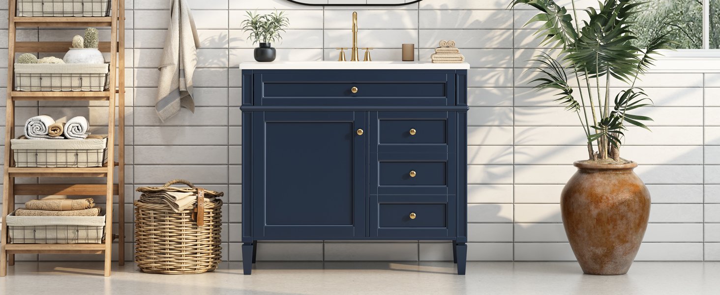 Bathroom Vanity With Top Sink, Modern Bathroom Storage Cabinet With 2 Drawers And A Tip-Out Drawer, Single Sink Bathroom Vanity - Blue - Image 20