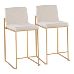 Fuji - Contemporary High Back Counter Stool (Set of 2) - Gold / Beige
