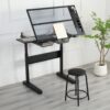 Hand Crank Adjustable Drafting Table Drawing Desk With 2 Metal Drawers With Stool - Black - Image 7