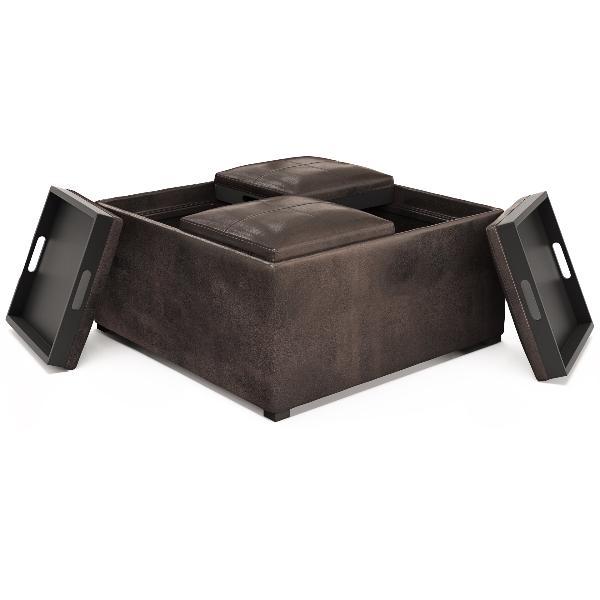 Avalon - Square Coffee Table Storage Ottoman - Distressed Brown - Image 6