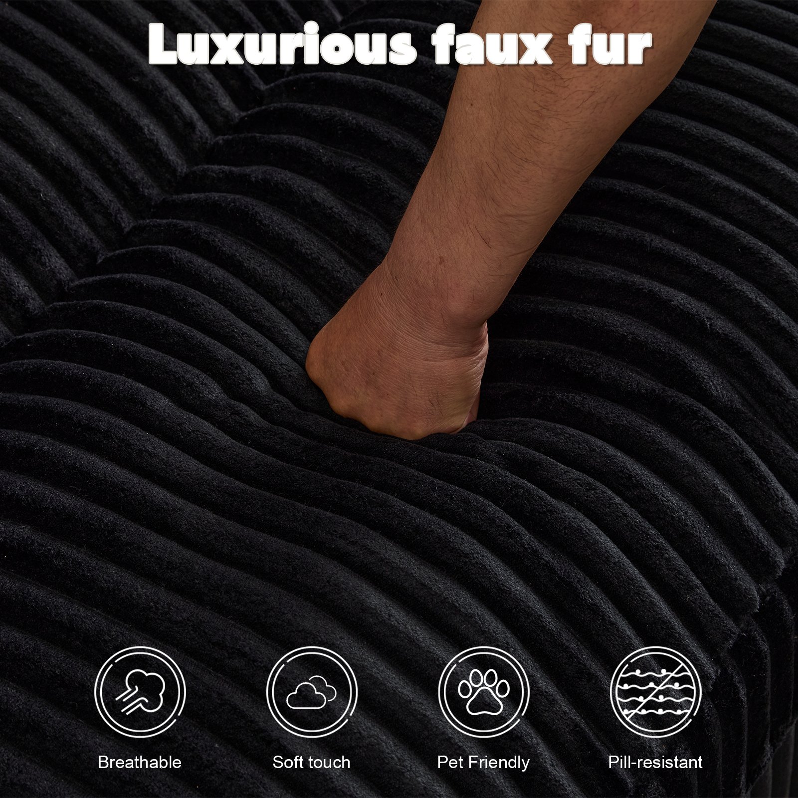 Double Chaise Lounge Chair Indoor, Oversized Upholstered Sleeper Cloud Couch, Deep Seat Sofa Bed - Black - Image 6