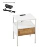 Rattan End Table With Power Outlet & USB Ports, Modern Nightstand With Drawer And Metal Legs, Side Table For Living Room, Bedroom (Set of 2) - White - Image 13