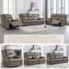 Home Theater Recliner Set Manual Recliner Chair With A Led Light Strip Two Built-In Cup Holders For Living Room - Gray - Image 11