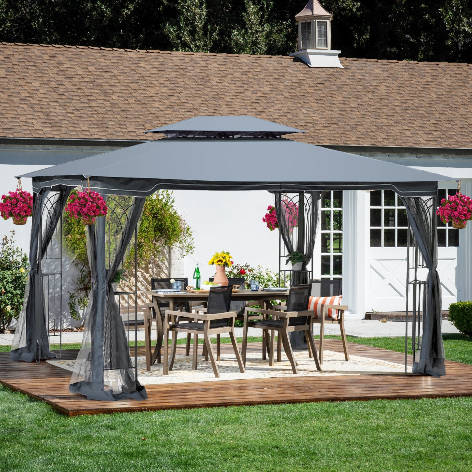 13 0 Outdoor Patio Gazebo Canopy Tent With Ventilated Double Roof And Mosquito Net (Detachable Mesh Screen On All Sides) Suitable For Lawn Garden Backyard And Deck Top - Gray - Image 16