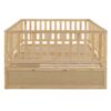 Full Size Daybed With Fence Guardrails And 2 Drawers, Split Into Independent Floor Bed & Daybed - Natural - Image 7