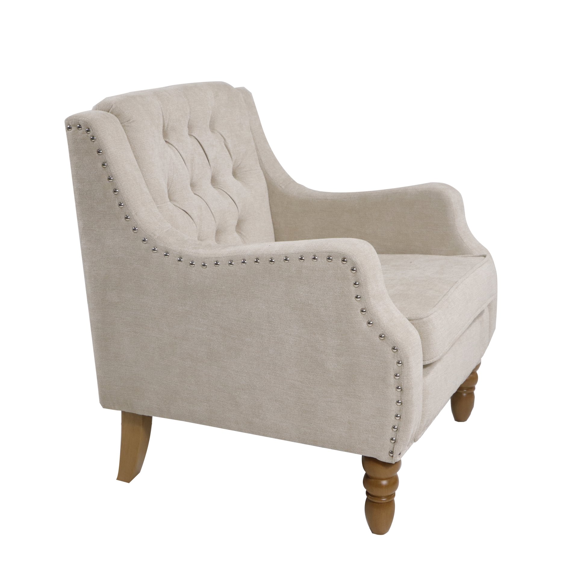 Accent Chair, Living Room Chair, Footrest Chair Set With Vintage Brass Studs, Button Tufted Upholstered Armchair For Living Room, Comfy Reading Chair For Bedroom, Reception Room - Beige - Image 16