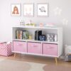 Kids Bookcase With Collapsible Fabric Drawers, Children's Book Display, Toy Storage Cabinet Organizer - White / Pink - Image 9