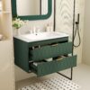 Wall Mounted Bathroom Vanity With Resin Sink, Floating Bathroom Storage Cabinet With 2 Drawers, Bathroom Cabinet - Green - Image 2