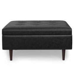 Shay - Mid Century Large Square Coffee Table Storage Ottoman - Distressed Black