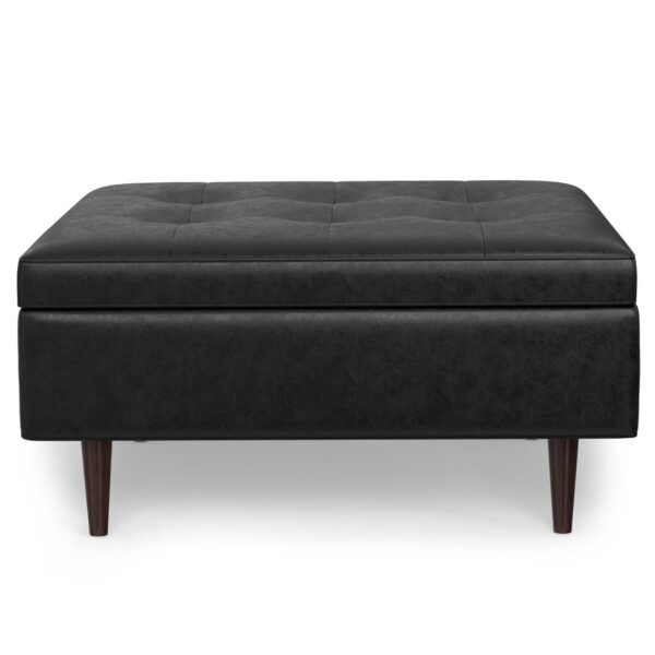 Shay - Mid Century Large Square Coffee Table Storage Ottoman - Distressed Black