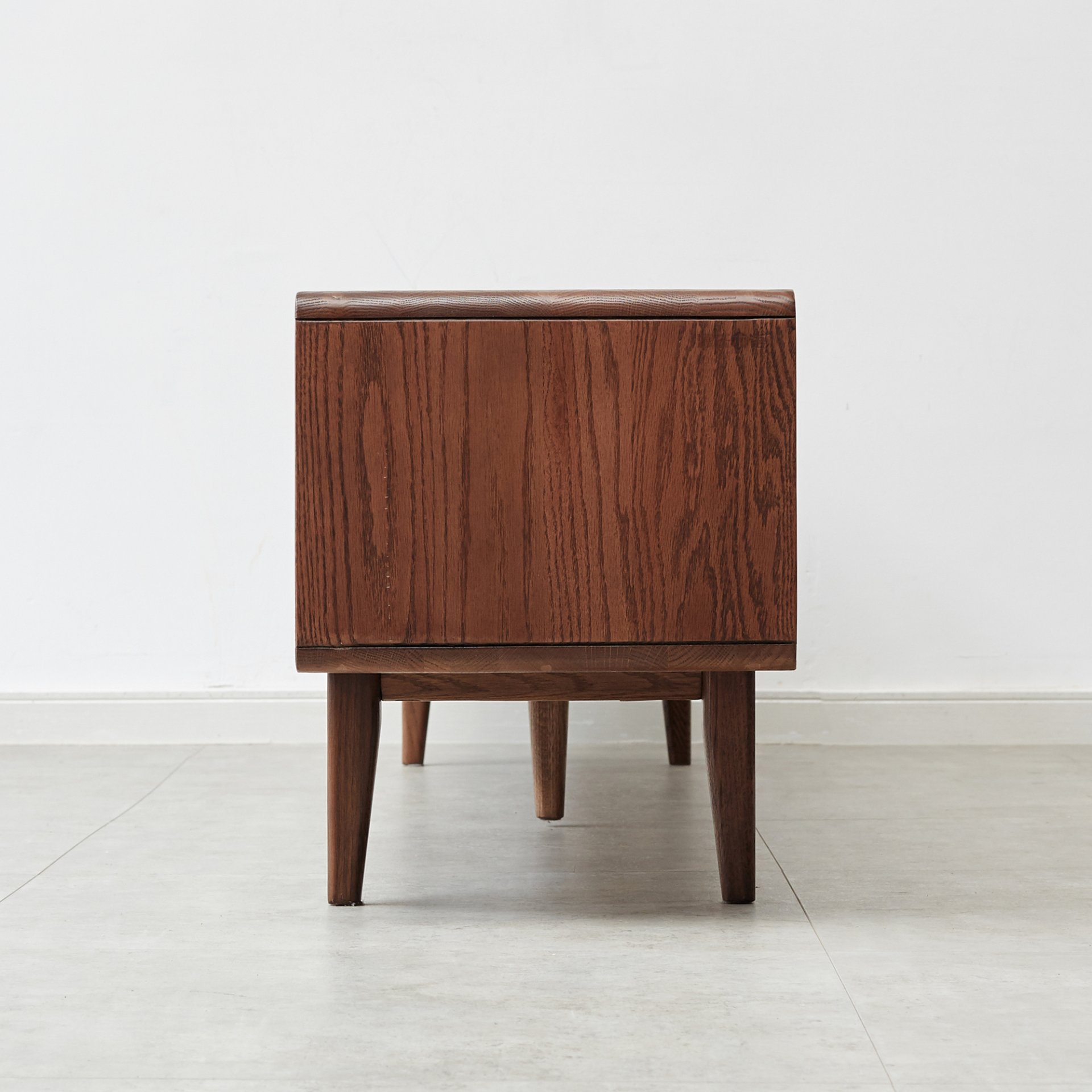 TV Cabinet With Chinese Changhong Glass Doors, Two Drawer Storage Space TV Standing - Walnut - Image 10