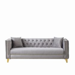 3 Seater Deep Seat Sofa, Sofa With Button Nailhead, Square Arm Couches, Furniture For Living Room - Gray