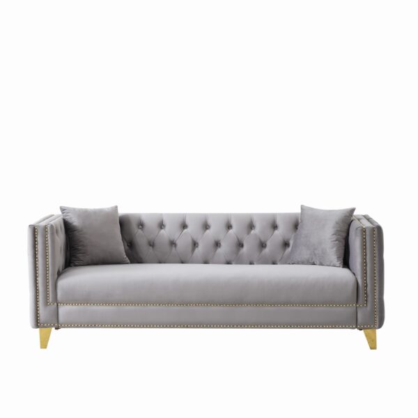 3 Seater Deep Seat Sofa, Sofa With Button Nailhead, Square Arm Couches, Furniture For Living Room - Gray