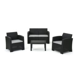 Zephyra - Outdoor 4 Piece Faux Wicker Rattan Chat Set With Water Resistant Cushions - Gray