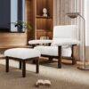 Modern Accent Chair With Ottoman, Mid Century Lounge Chair With Footrest, Comfy Fabric Armchair Upholstered Set With Solid Wood Frame For Living Room - White - Image 3