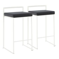 Fuji - Contemporary Stackable Counter Stool (Set of 2) - White / Black - Velvet