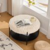 Modern Upholstered Round Ottoman Coffee Table With Storage Shelf And Metal Legs - Beige - Image 7
