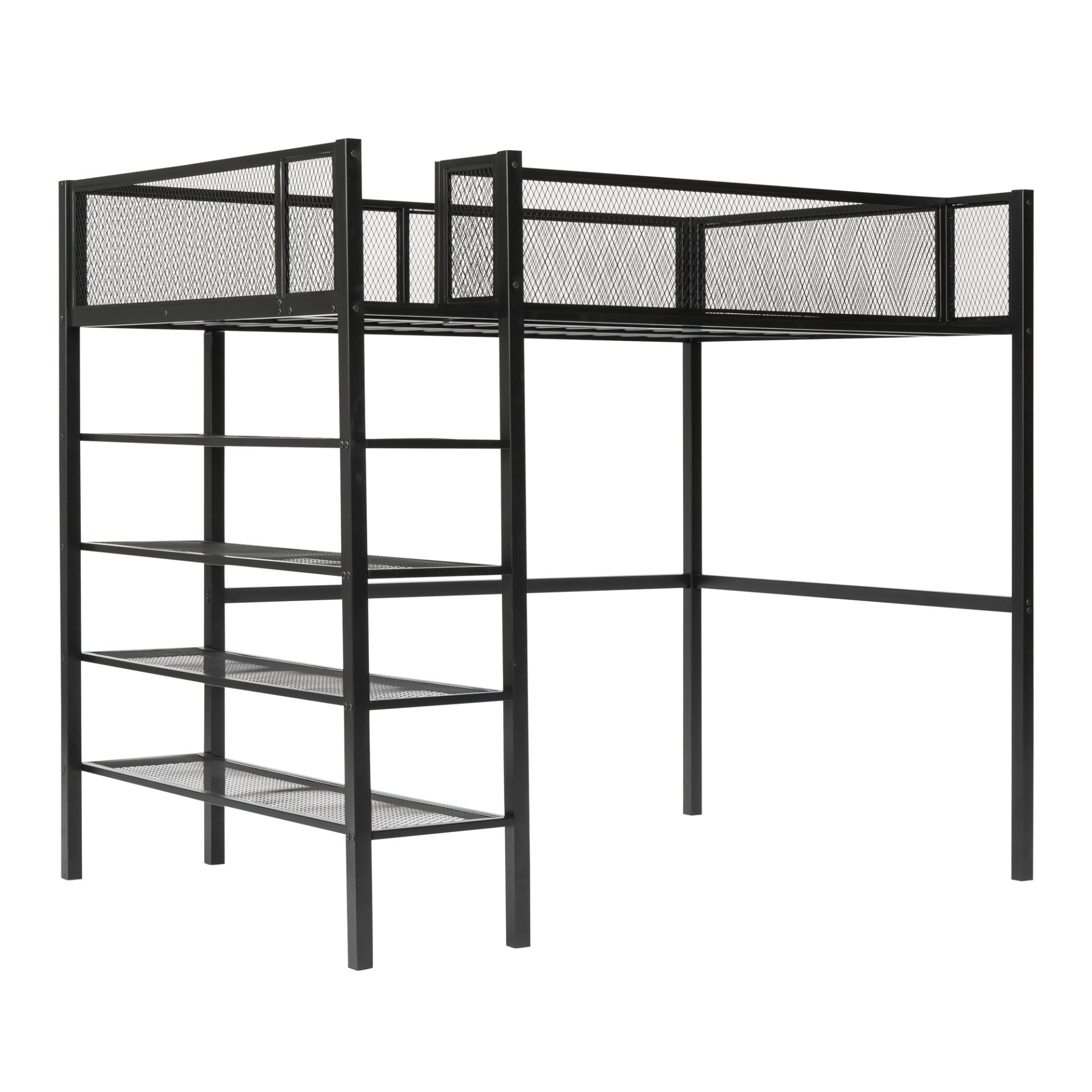 Twin Size Loft Bed With 4 Tier Shelves And Storage - Black - Image 5