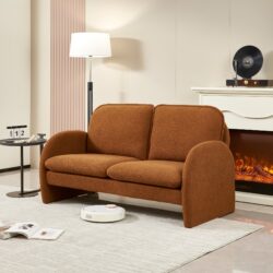 Loveseat Sofa Small Couch For Living Room, Sherpa Fabric Upholstered Loveseat Sofa Couch, Small Loveseat Sofa For Apartment, Bedroom - Orange