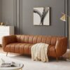 Ava - Genuine Italian Leather Channel Tufted Sofa - Gold / Tan - Image 11