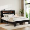 Platform Queen Bed Frame With Storage, LED Light Headboard, USB Ports, Noise Free - Black - Image 2