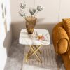Contemporary Marble Pattern Top Side End Table With Stainless Steel Base, Square Shape - Gold - Image 2