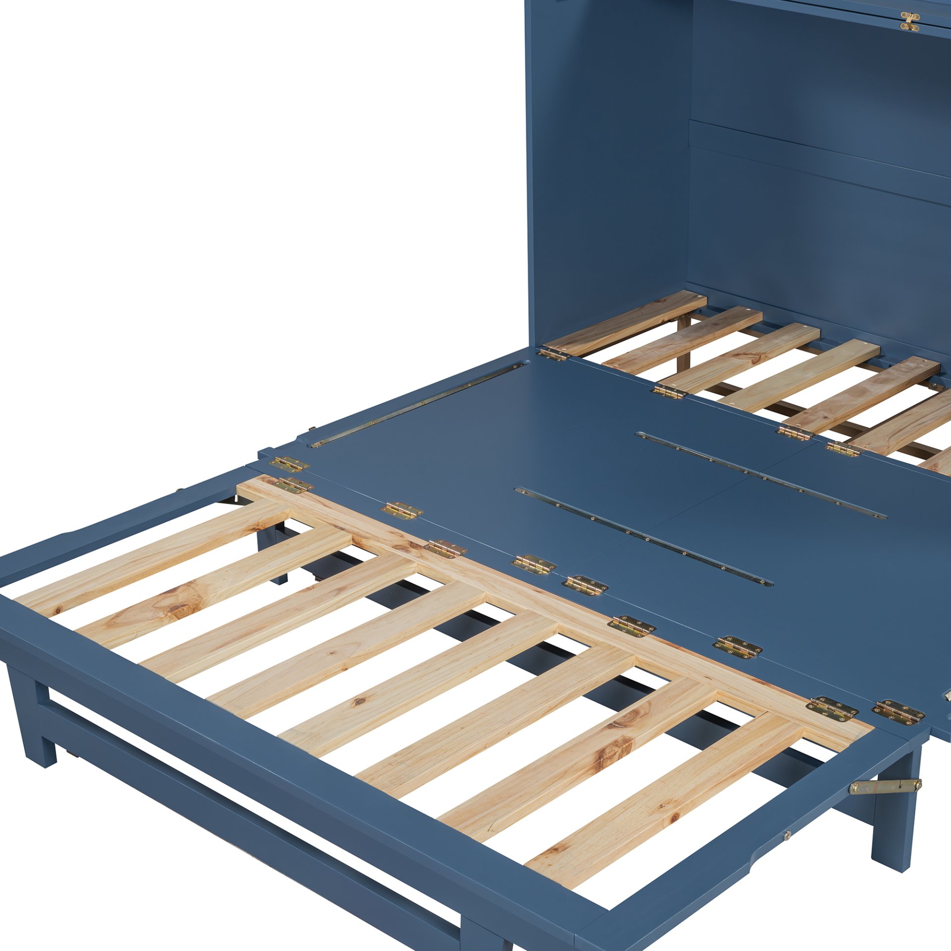 Queen Size Murphy Bed With Iron Legs, Modern Design - Blue - Image 20