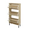 Modern Freestanding Rattan 3 Door Shoe Rack Storage Cabinet For Entryway - Natural Particle Board - Image 13