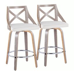 Charlotte - Farmhouse Fixed Height Counter Stool With Swivel With Round Footrest (Set of 2) - Light Gray / Cream