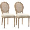 Homcom - French Style Upholstered Dining Chair Set, Armless Accent Side Chairs With Rattan Backrest And Linen-Touch Upholstery (Set of 2) - Cream White - Image 4