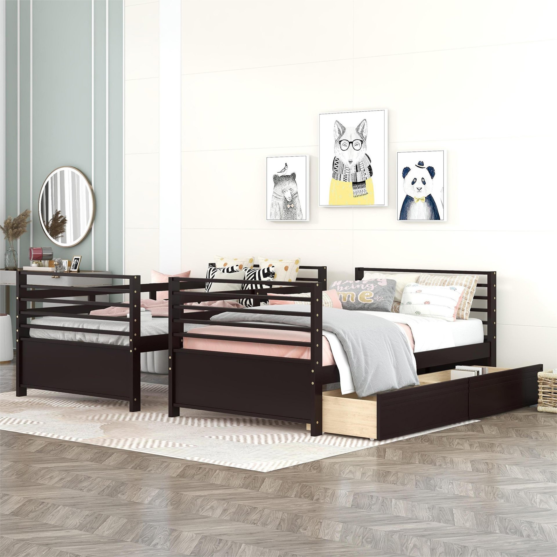 Twin Over Twin Bunk Bed With 2 Drawers - Espresso - Image 3