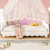 Twin Extending Daybed With LED Lights, Modern Upholstered Princess Daybed With Crown Headboard - White - Image 5