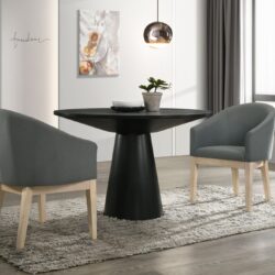 Jasper - 3 Piece Round Dining Table With Gray Barrel Chairs (Set of 3) - Ebony Black
