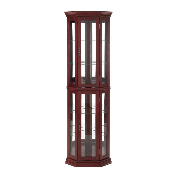 Corner Curio Cabinet With Lights, Adjustable Tempered Glass Shelves, Mirrored Back, Display Cabinet (E26 Light Bulb Not Included) - Cherry