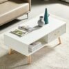 Modern Rectangle Coffee Table With Legs, Sliding Drawer For Storage - White - Image 4