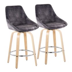 Diana - Contemporary Fixed Height Counter Stool With Natural Legs / Round Chrome Footrest (Set of 2) - Gray