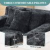 Chenille Interior Lazy Sofa Chaise Lounge Armchair With 3 Pillows And Armrests, Soft Chenille - Black - Image 6