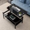 Glass Lift Top Coffee Table, Modern Simple 2-Layer Tempered Glass Coffee Table For Living Room - Black - Image 2