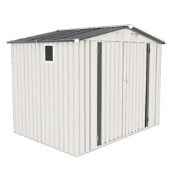 Metal Outdoor Storage Shed 8 X 6 Ft With Pitched Roof And Side Window - White / Gray