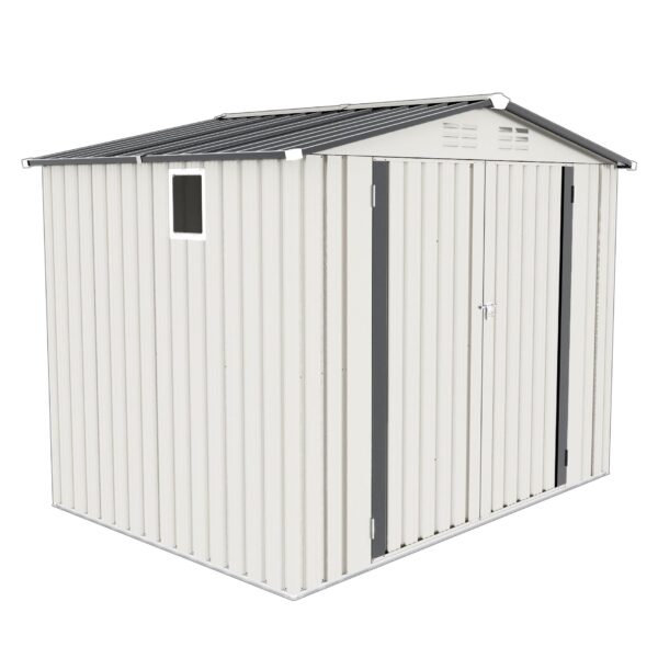 Metal Outdoor Storage Shed 8 X 6 Ft With Pitched Roof And Side Window - White / Gray