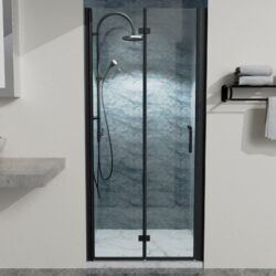 34" Bi-Fold Semi-Frameless Shower Doors In Matte With Clear Glass - Black