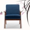 Accent Chair, Classic Mid Century Modern For Extra Seating - Dark Blue - Image 2