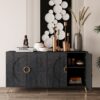 Modern Lacquered 4 Door Wooden Cabinet Sideboard Buffet Server Cabinet Storage Cabinet, For Living Room, Entryway, Hallway, Office, Kitchen And Dining Room - Distressed Black - Image 2