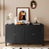 Accent Cabinet 4 Door Wooden Cabinet Sideboard Buffet Server Cabinet Storage Cabinet, For Living Room, Entryway, Hallway, Office, Kitchen And Dining Room - Matte Black - Image 2